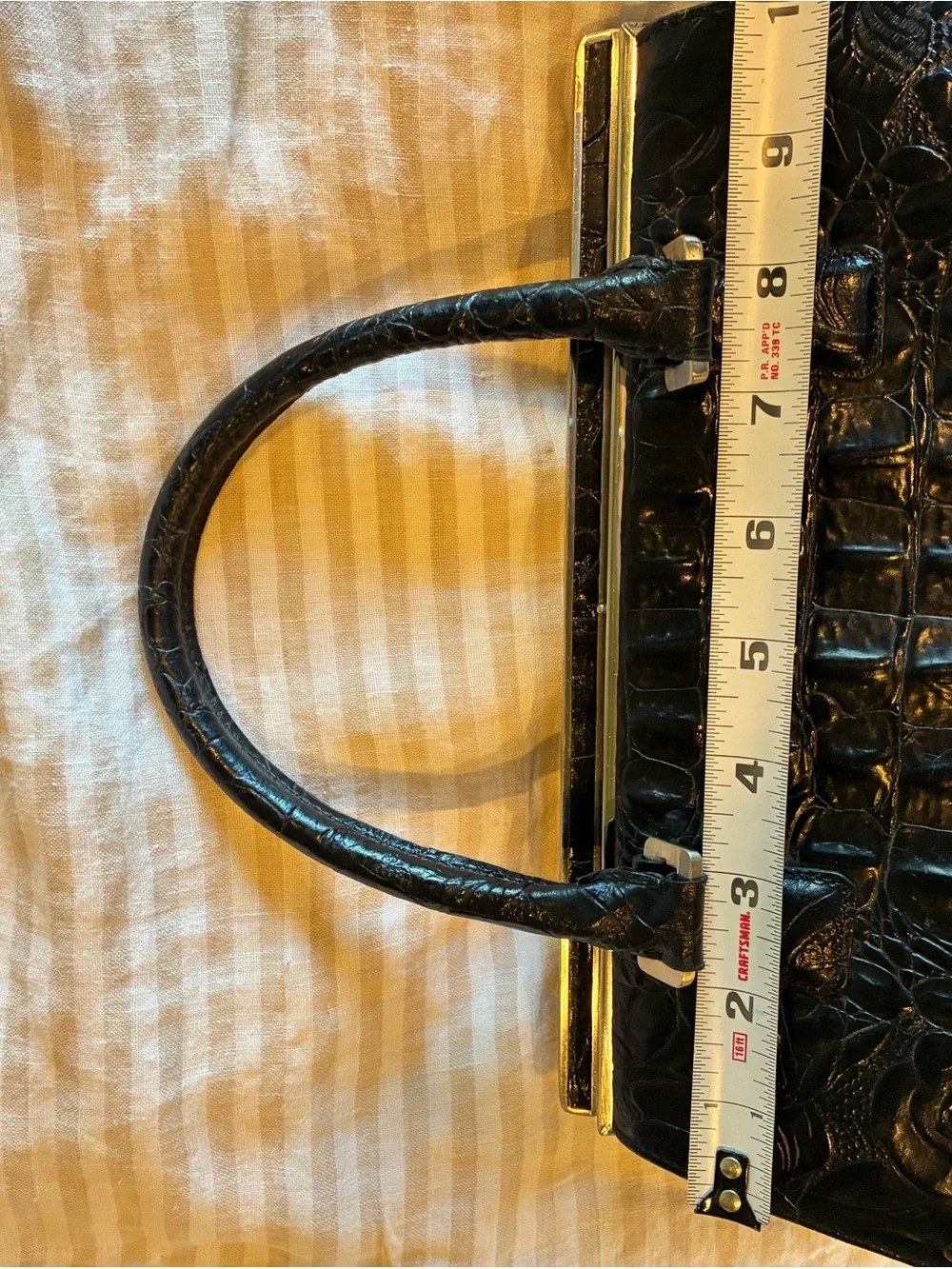 Ann Taylor Black Embossed leather Croc-Pattern Satchel